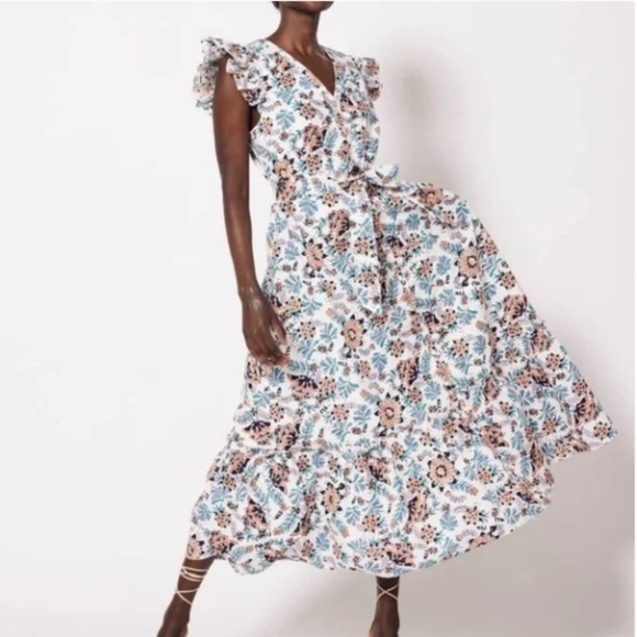 Cleobella Noricel Organic Cotton White Blue Maxi Dress M - Picture 1 of 10